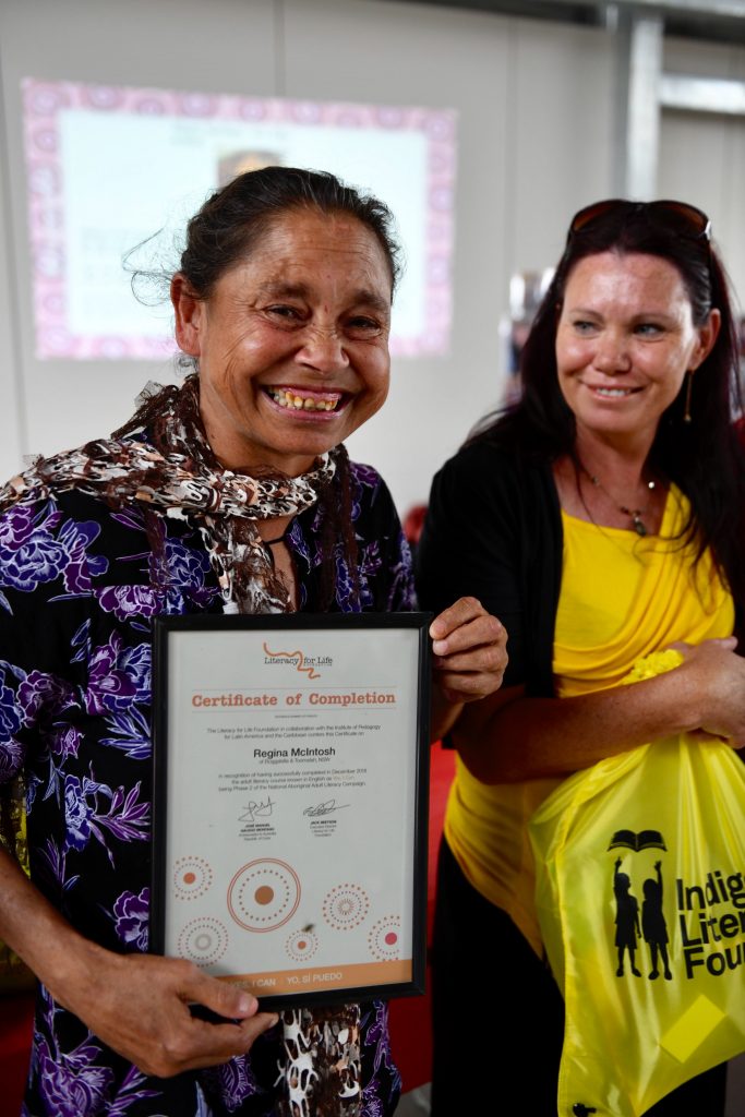 Literacy for Life Foundation graduate Regina McIntosh and staff member Lesley Williams (right).