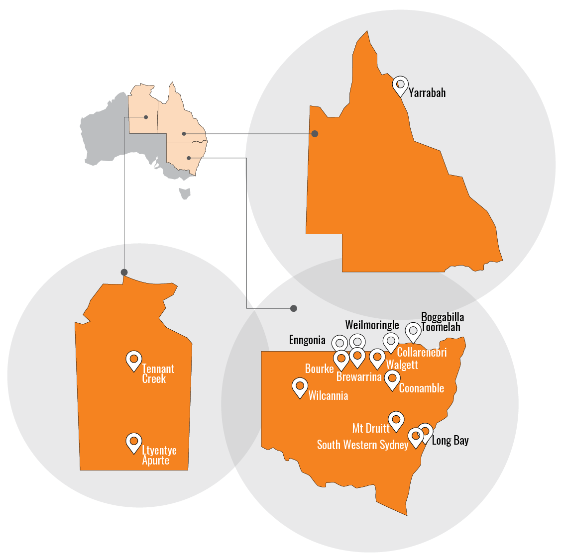 Map showing locations where campaigns have run